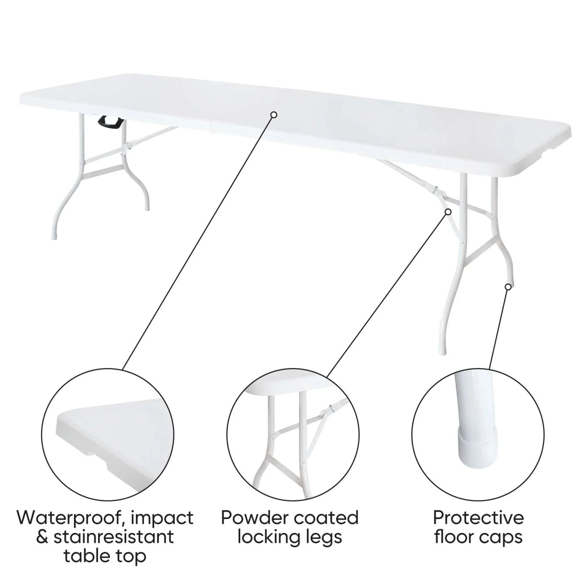 8 Foot Bi-Fold Outdoor Folding Table, White