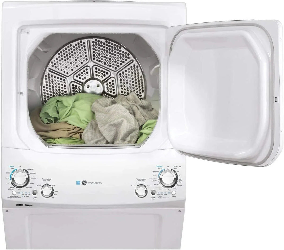 GE Unitized Spacemaker 3.9 Cu. Ft. Washer With Stainless Steel Basket And 5.9 Cu. Ft. Electric Dryer - GUD27EESNWW