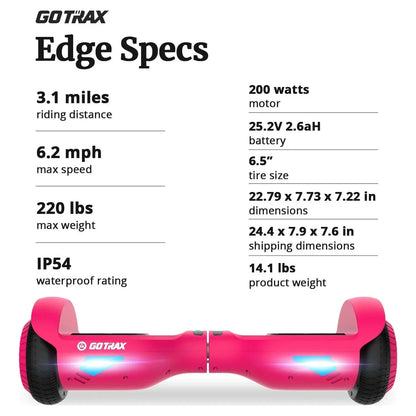 GOTRAX Edge Self-Balancing Scooter With 6.5in Tires, Pink