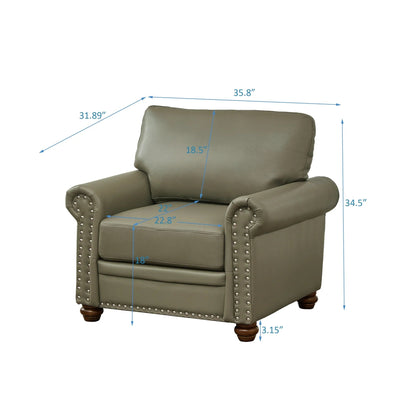 Single Seat Living Room Sofa Chair With Wood Legs, Grey Faux Leather