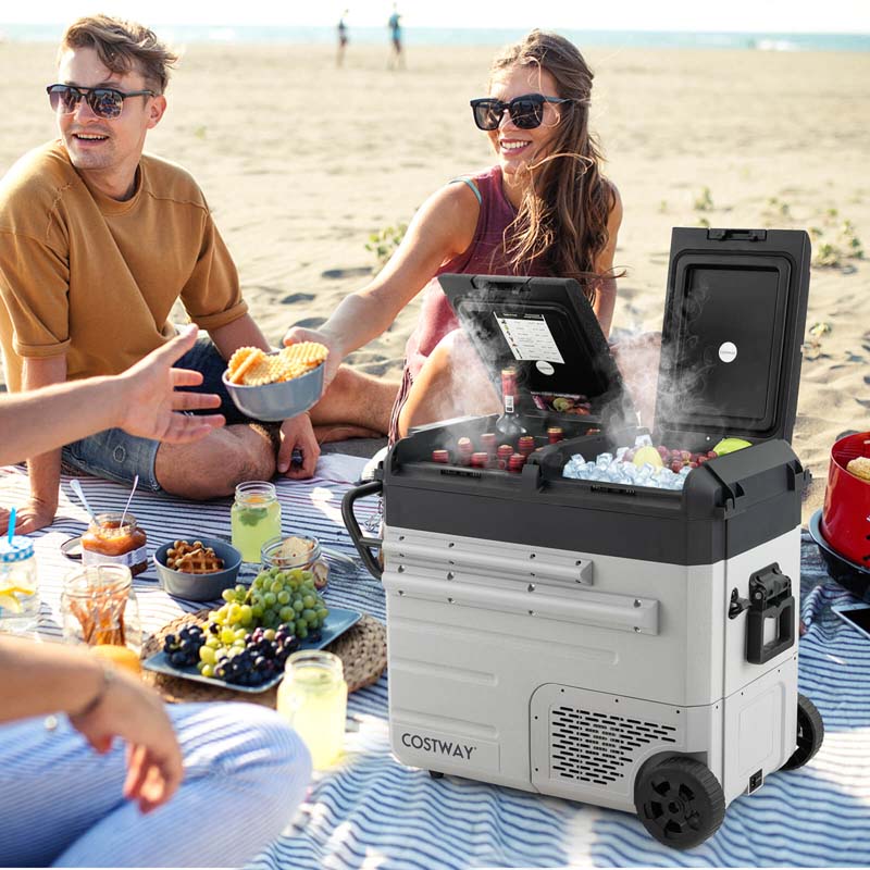 40-Quart Dual-Zone Portable Car Refrigerator Cooler Freezer With Wheels