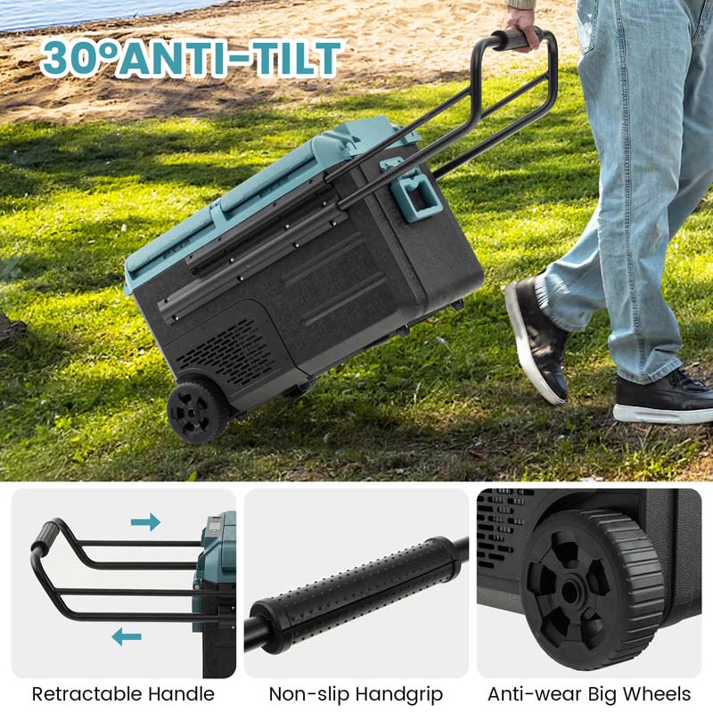 40-Quart Dual-Zone Portable Car Refrigerator Cooler Freezer With Wheels