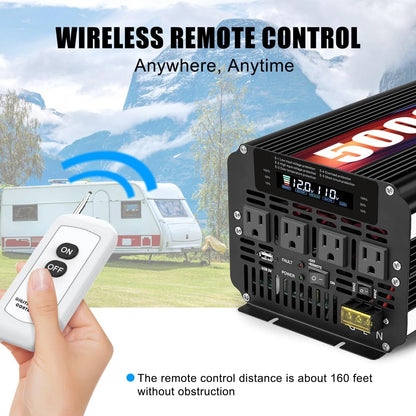 5000W Power Inverter 12V DC To 110V/120V AC With 4 AC Outlets And LCD Display