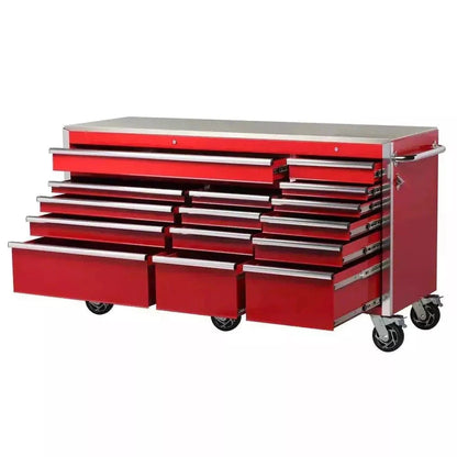 Husky Heavy-Duty 72 in. W x 24 in. D 15-Drawer Mobile Workbench With Stainless Steel Top And Dual Locks - Red