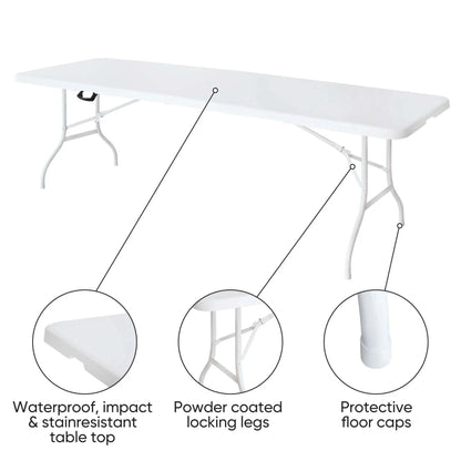 8 Foot Bi-Fold Outdoor Folding Table, White