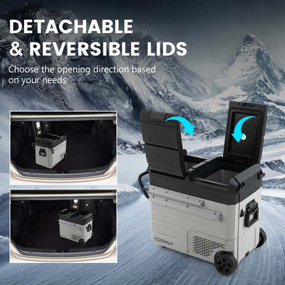 40-Quart Dual-Zone Portable Car Refrigerator Cooler Freezer With Wheels