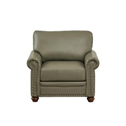 Single Seat Living Room Sofa Chair With Wood Legs, Grey Faux Leather