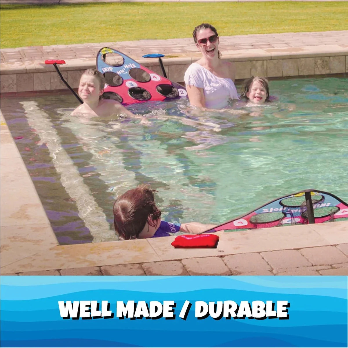 Floating Pool Cornhole Game, Foam, 30 x 26 x 15 Inches, 10 Pieces, Red Blue Black