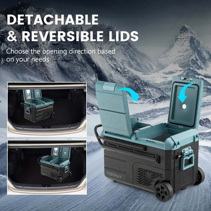 40-Quart Dual-Zone Portable Car Refrigerator Cooler Freezer With Wheels