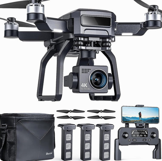 Bwine GPS Camera Drone With 4K Night Vision, 3-Axis Gimbal, 3 Batteries, Black - F7GB2 3B