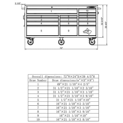 Husky Heavy-Duty 72 in. W x 24 in. D 15-Drawer Mobile Workbench With Stainless Steel Top And Dual Locks - Red