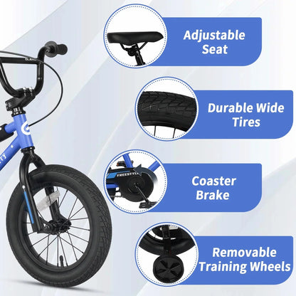 Glerc Kids BMX Style Bicycle 14 Inch Blue With Training Wheels And Coaster Brake