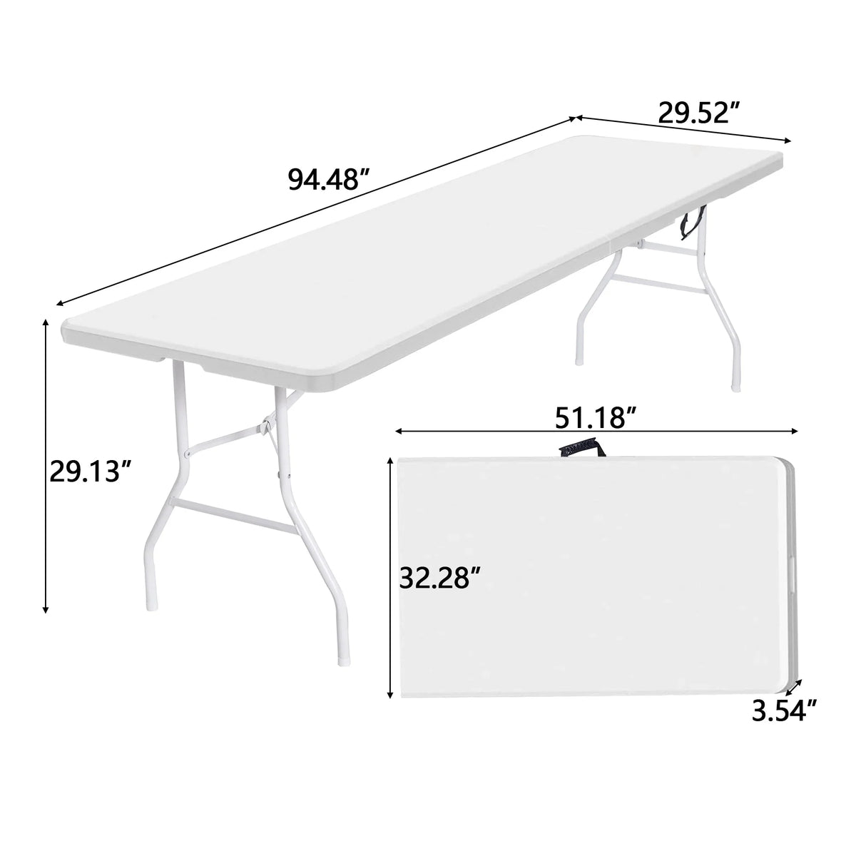 8 Foot Bi-Fold Outdoor Folding Table, White