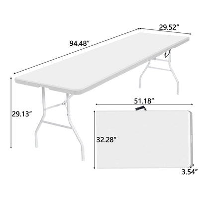 8 Foot Bi-Fold Outdoor Folding Table, White