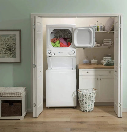 GE Unitized Spacemaker 3.9 Cu. Ft. Washer With Stainless Steel Basket And 5.9 Cu. Ft. Electric Dryer - GUD27EESNWW